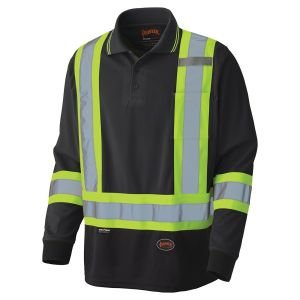 Birdseye Long-Sleeved Safety Polo Shirt-Black-XS